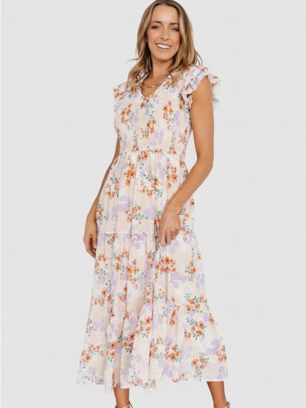 Baltic Born Cream Maxi Dress with Lavender and Orange Floral Print - Picture 5 of 6